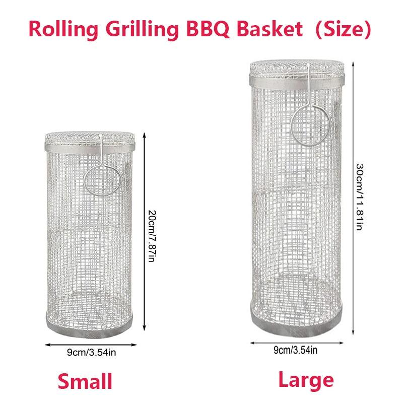 BBQ Rolling Grilling Basket — Stainless Steel (20cm or 30cm)