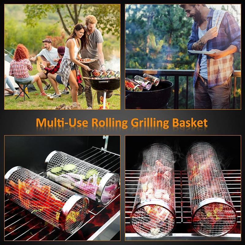 BBQ Rolling Grilling Basket — Stainless Steel (20cm or 30cm)