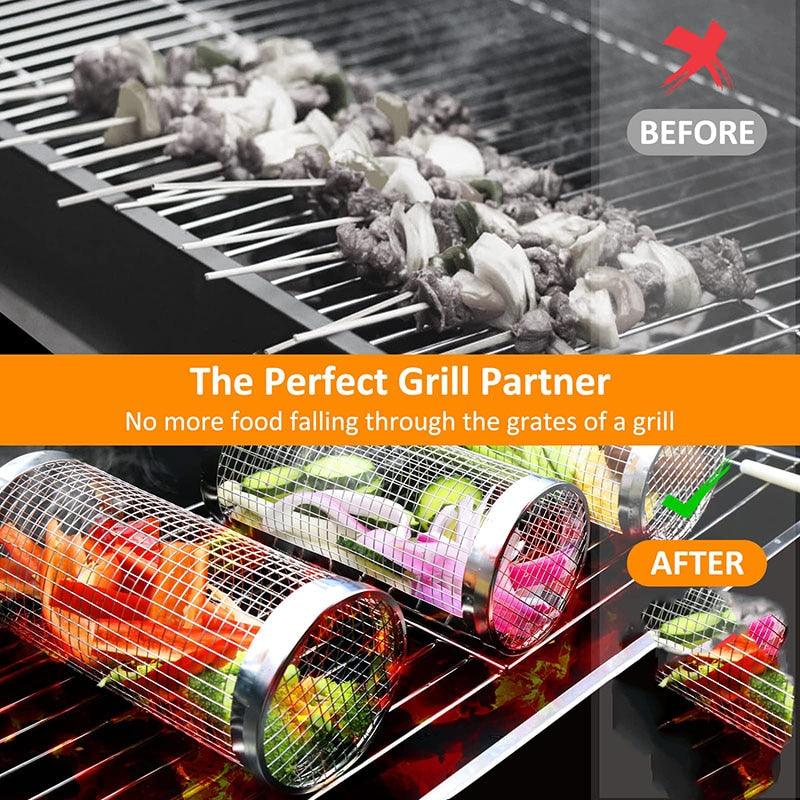 BBQ Rolling Grilling Basket — Stainless Steel (20cm or 30cm)