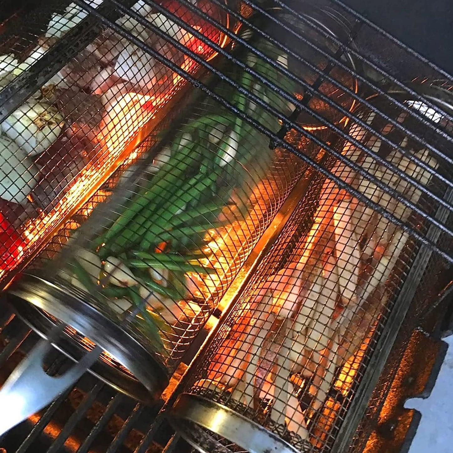 Rolling BBQ Grilling Basket — Stainless Steel