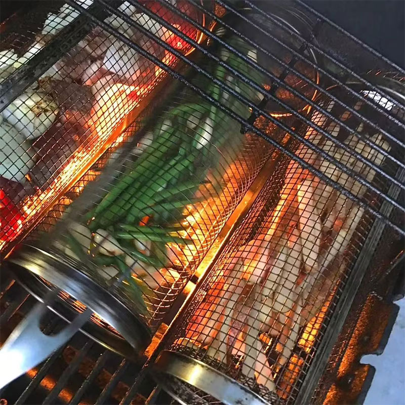 Rolling BBQ Grilling Basket — Stainless Steel