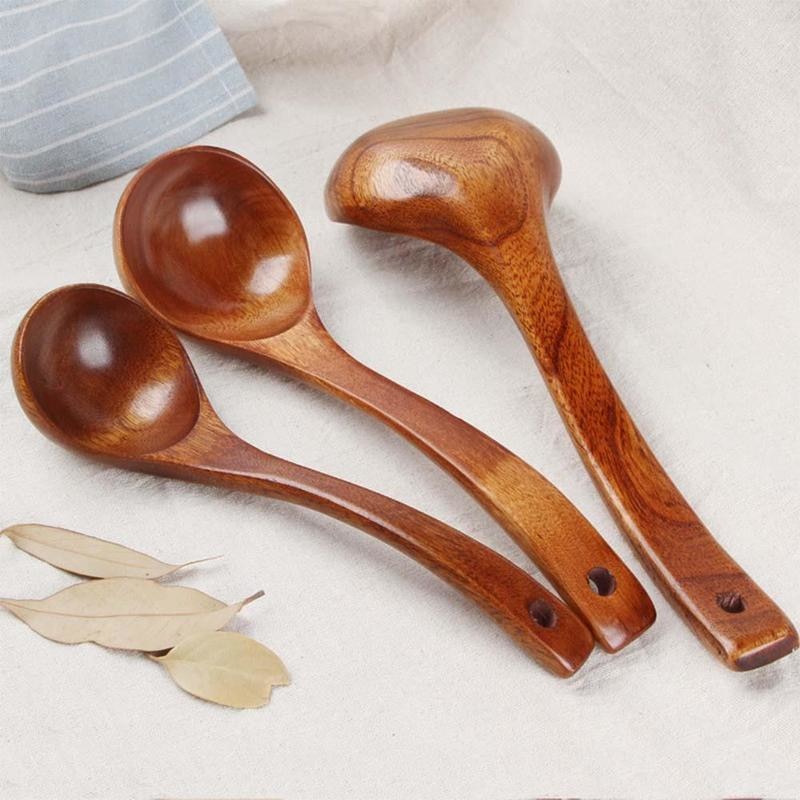Long-Handled Wooden Soup Spoons — Bamboo Kitchen Utensils