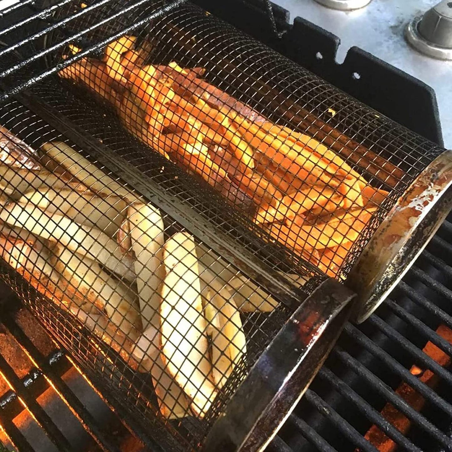 Rolling BBQ Grilling Basket — Stainless Steel