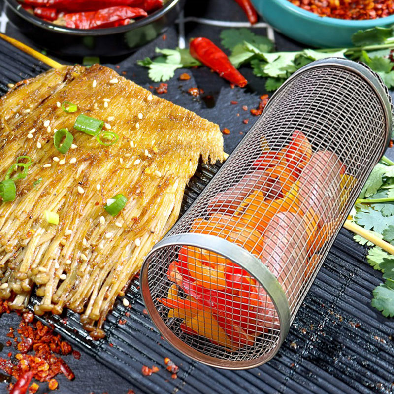 Rolling BBQ Grilling Basket — Stainless Steel