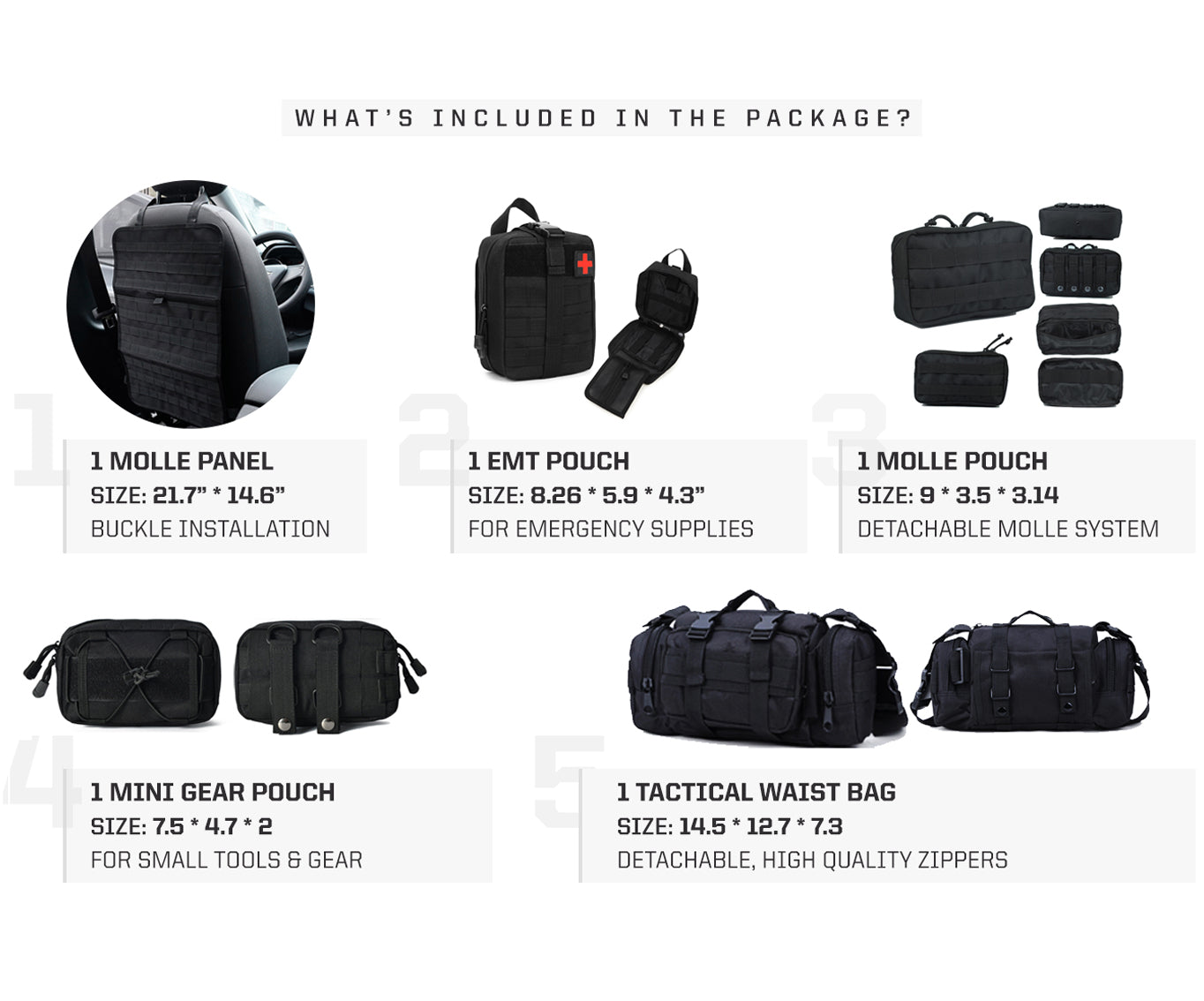 Tactical MOLLE Seat Organizer — Full Set